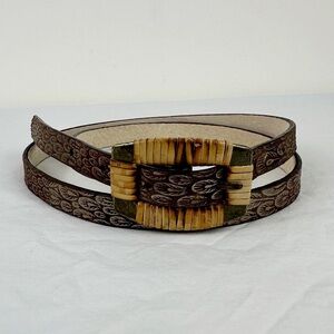 Chico's Vintage Metallic Feather Brown Leather Belt